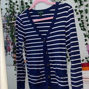 Polo Ralph Lauren Navy and White Striped Cardigan